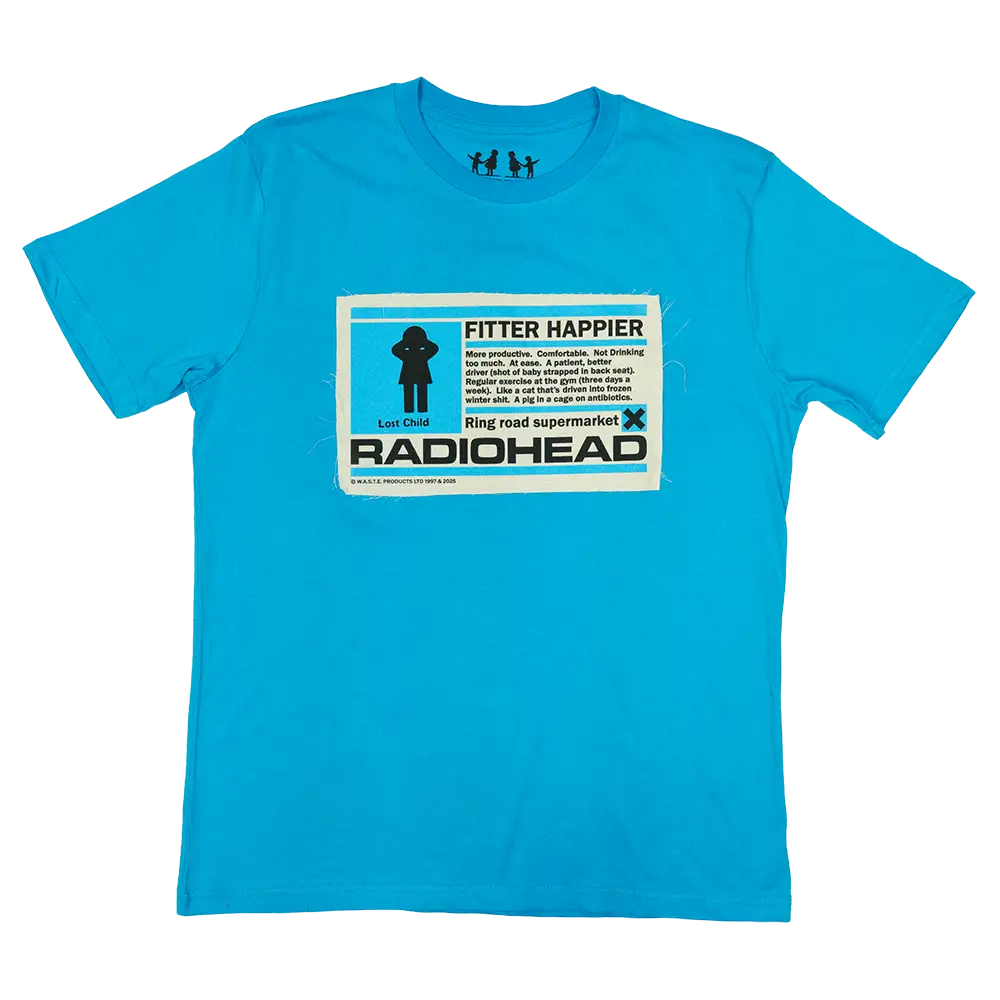 Fitter Happier Cyan Blue Patch T-shirt