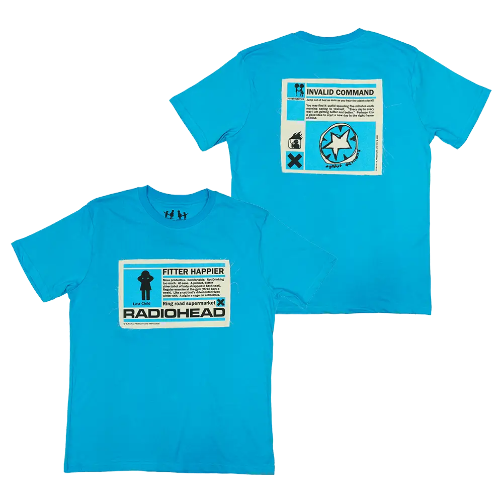 Fitter Happier Cyan Blue Patch T-shirt
