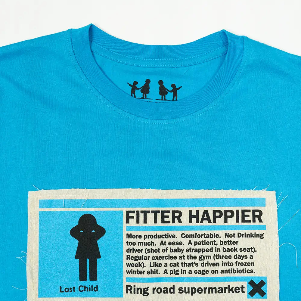 Fitter Happier Cyan Blue Patch T-shirt