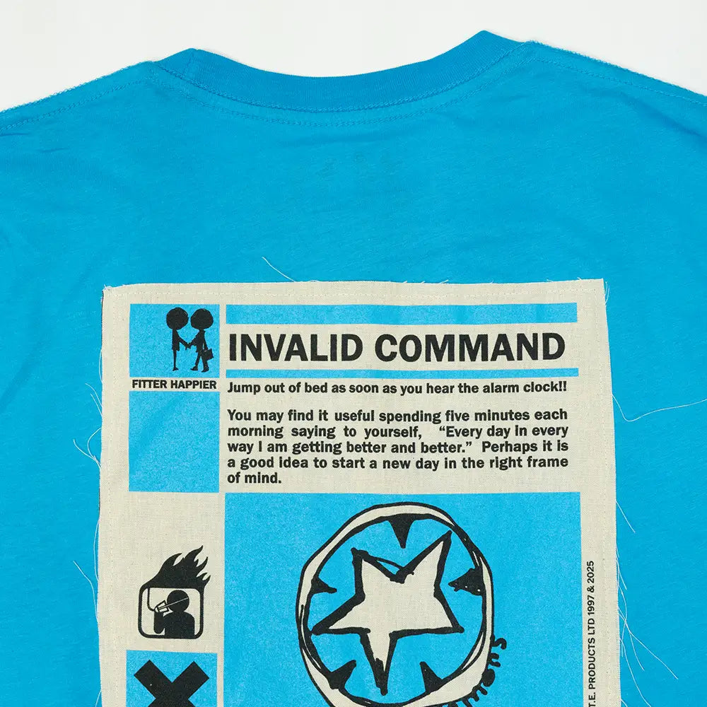 Fitter Happier Cyan Blue Patch T-shirt