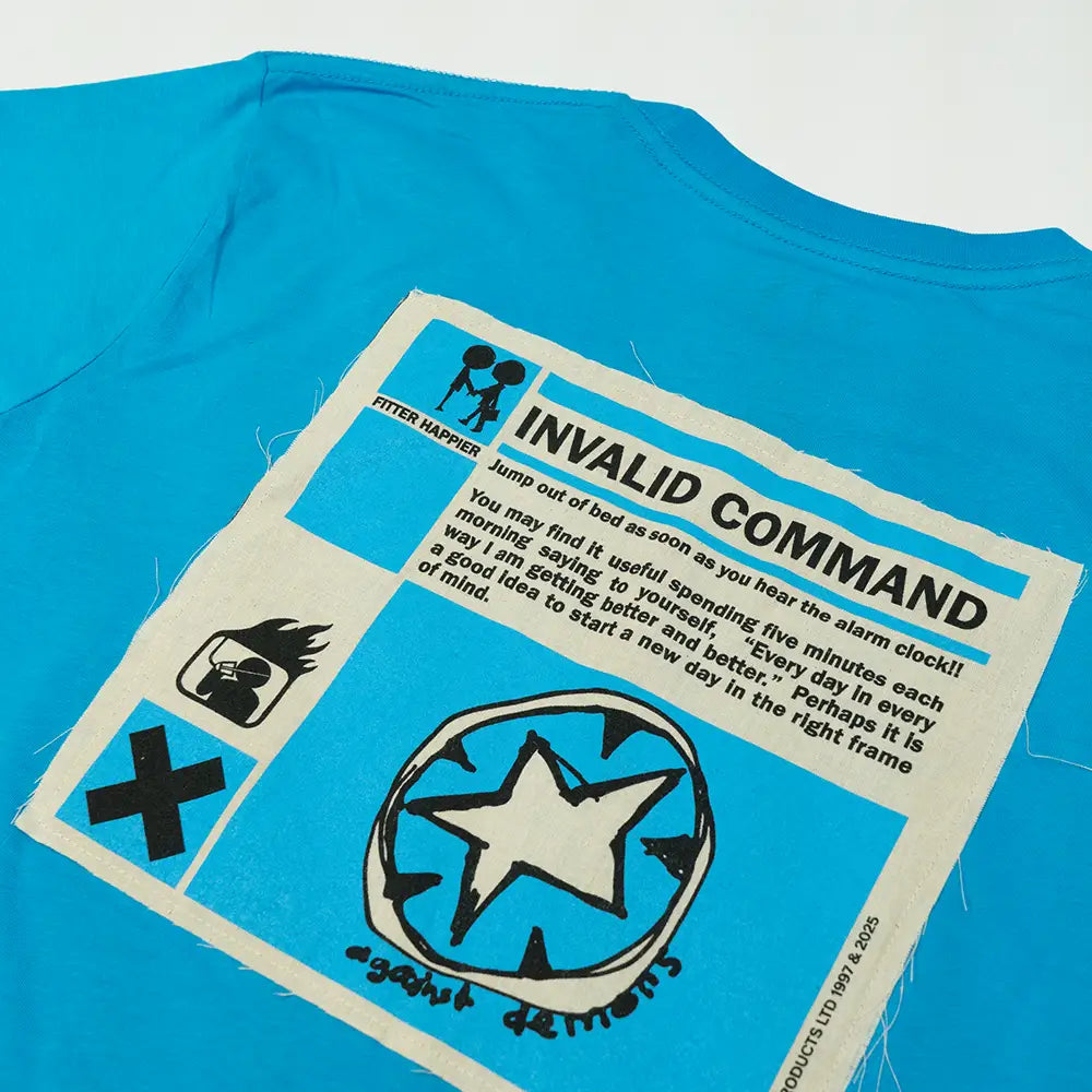 Fitter Happier Cyan Blue Patch T-shirt