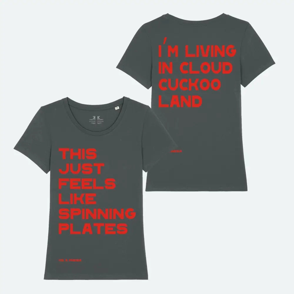 SPINNING PLATES GREY FEMALE FIT T-SHIRT