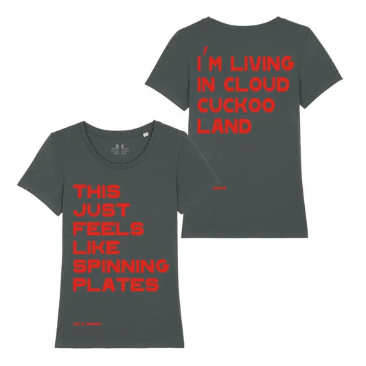 SPINNING PLATES GREY FEMALE FIT T-SHIRT