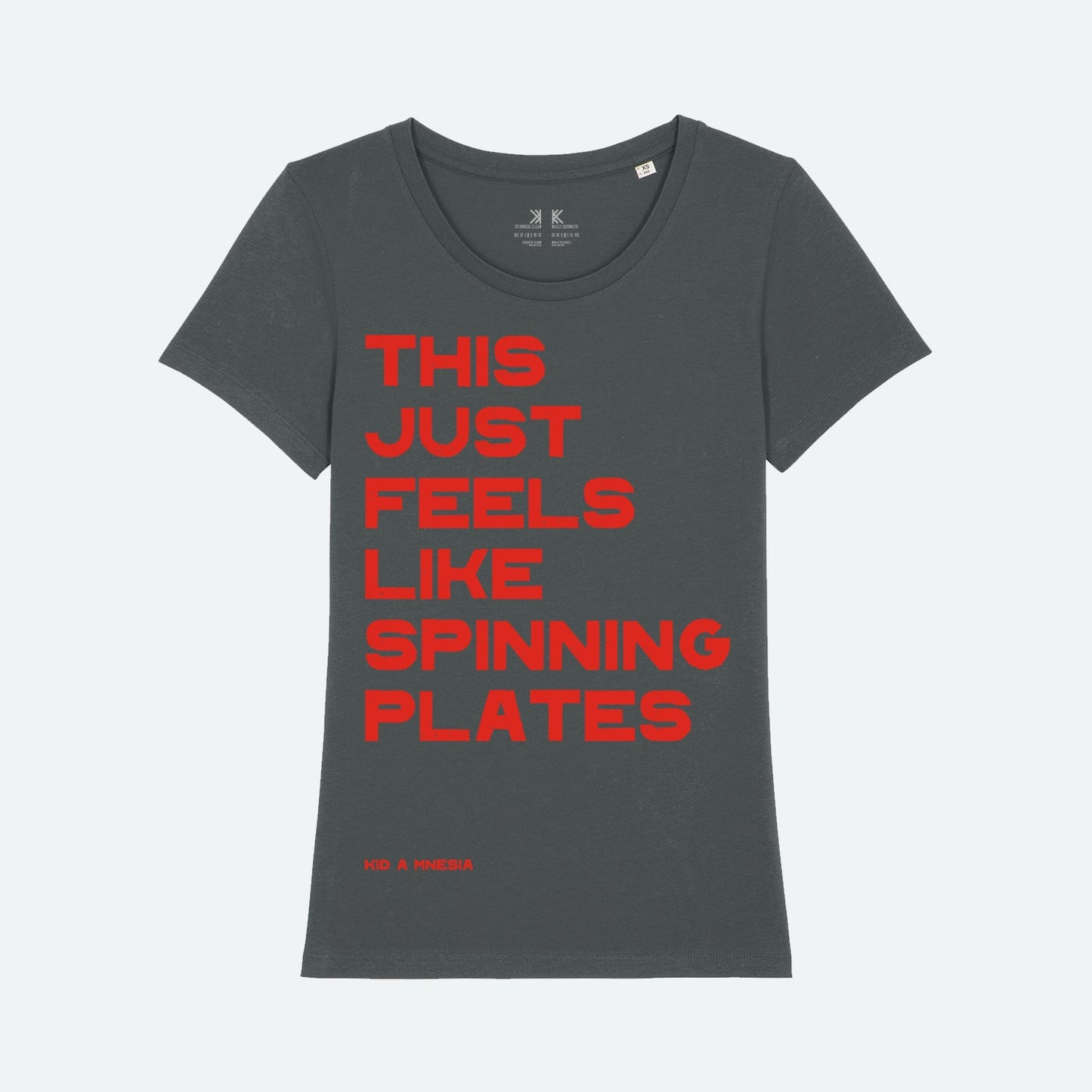 SPINNING PLATES GREY FEMALE FIT T-SHIRT